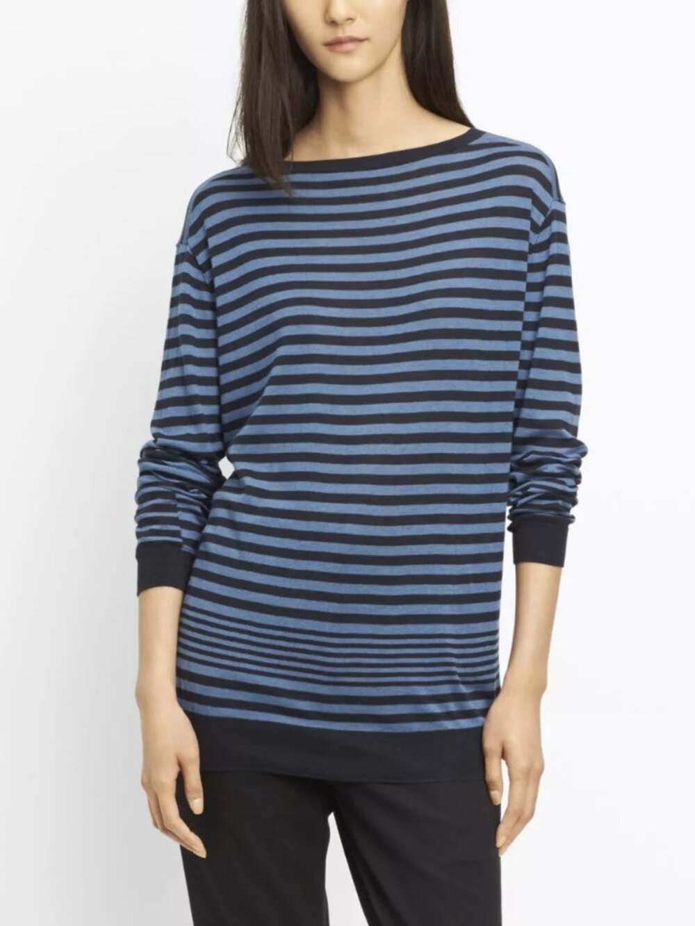 Vince Oversized Striped Crewneck Sweater‎ Blue Cotton Silk Cashmere NWT XS S M